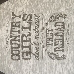 Country girls dont retreat they reload tee S black+gray burn out raglan t-shirt